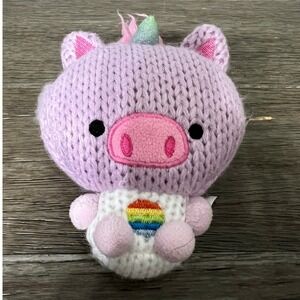 Ami Amis Oinkie Pig Plush Knit Toy Purple Rainbow Mini Stuffed Animal